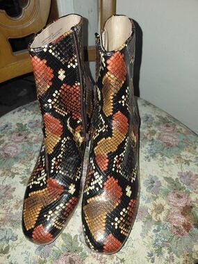 Steve Madden Snake-Print Ankle Boots — Black, Brown & Rust